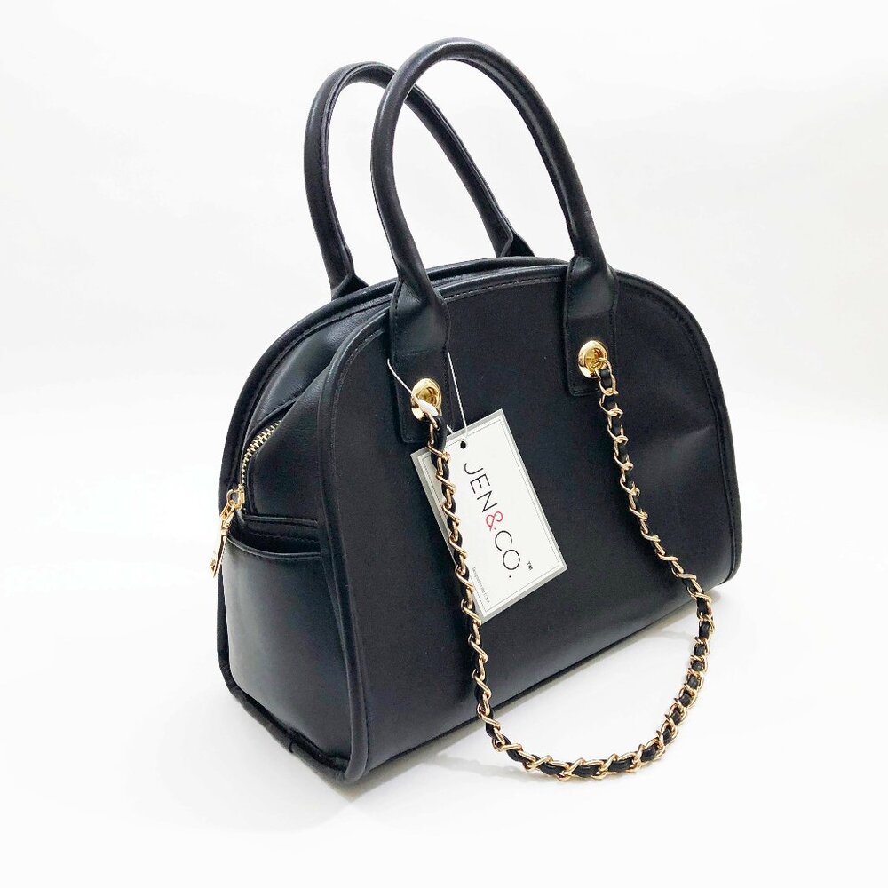 Jen & Co Beth Dome Satchel Handbag 12x4x9 inches Black Vegan Leather